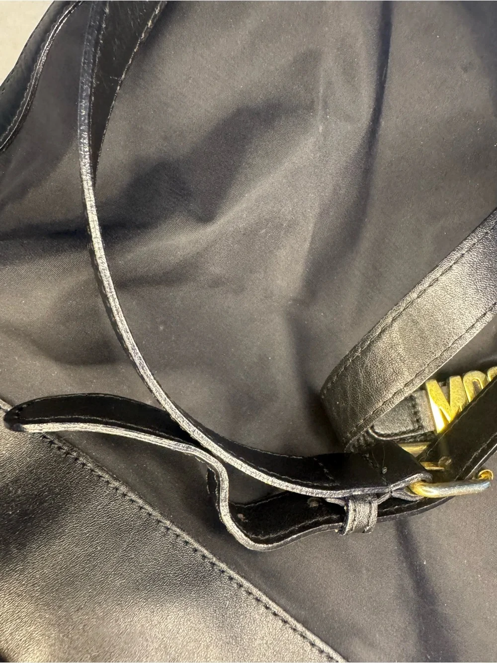 Moschino Black Drawstring Backpack with Gold Logo Patch 14x13x6